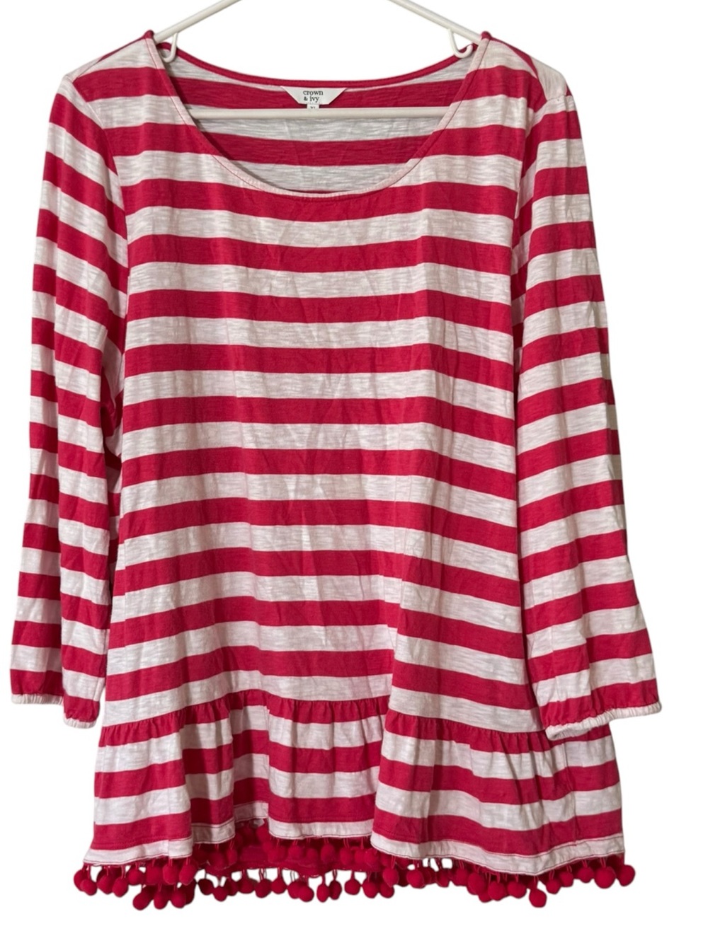 Crown & Ivy Women Blouse Top Size XL Cotton Striped Chic Artsy Modern Classic